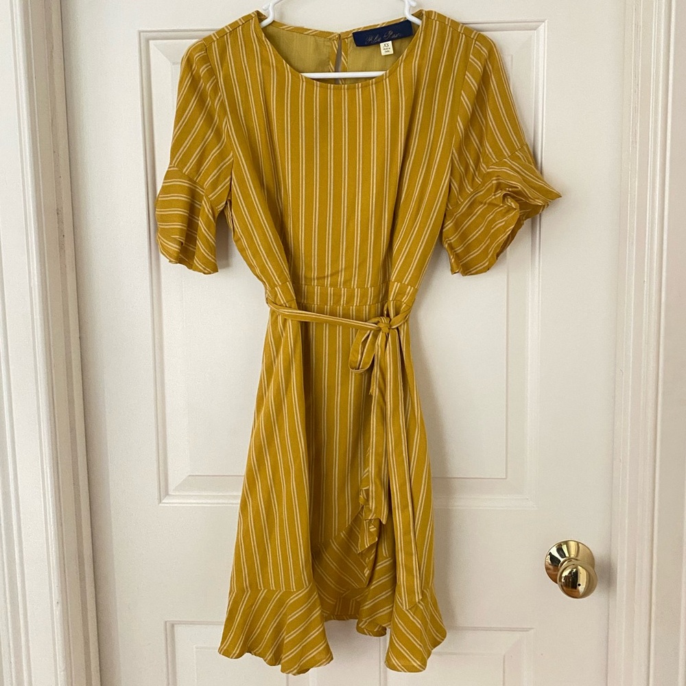 Yellow Striped Short Sleeve Dress